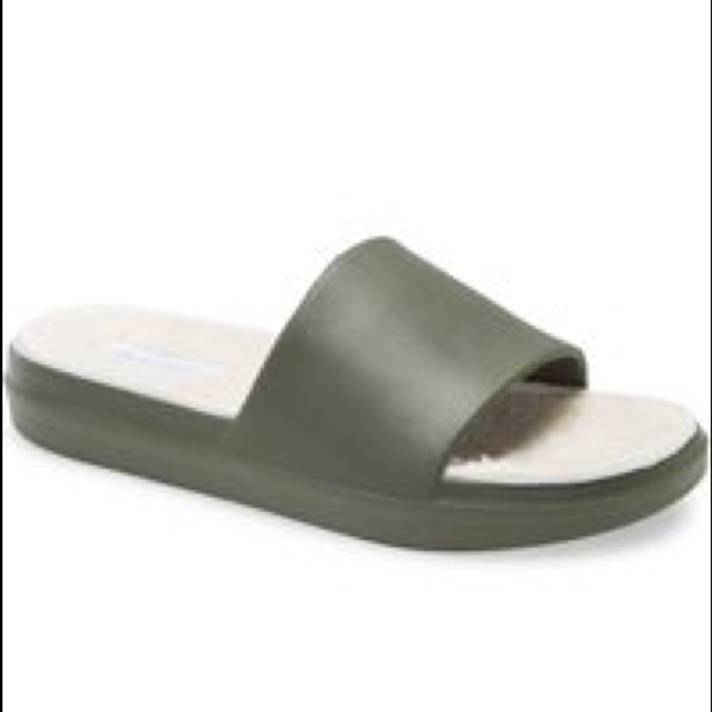 CASLON-Nordstrom Olive Green Sherpa Lined Rubber Athleisure Slide Sandal Size 7